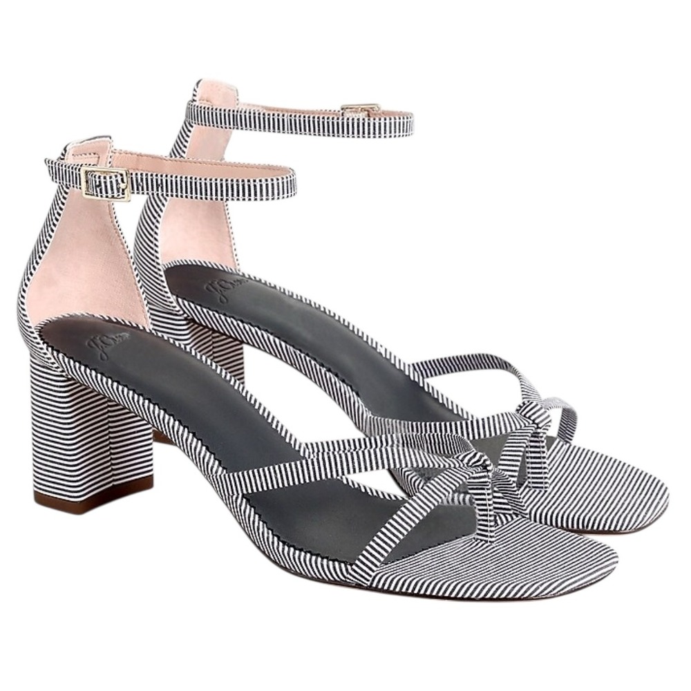J. Crew Women's Skinny Cross‎ strap Block Heel Ankle Strap Sandals navy Stripe 7